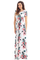 Pocket Design Short Sleeve White Floral Maxi Dress