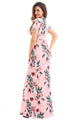 Pocket Design Short Sleeve Pink Floral Maxi Dress