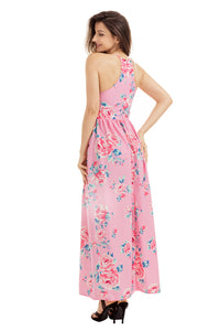 Pink Floral Bohemian Holiday Maxi Dress