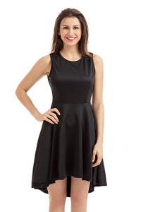 Black Pleated Hi-low Hem Sleeveless Skater Dress