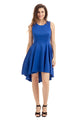 Royal Blue Pleated Hi-low Hem Sleeveless Skater Dress