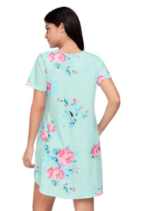 Casual Pocket Design Mint Floral Short Boho Dress