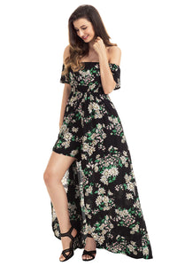 Black Vibrant Floral Romper Maxi Dress