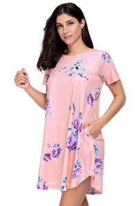 Casual Pocket Design Blush Floral Short Boho Dress