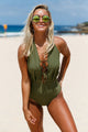 Olive Green Lace Up Halter One Piece Swimsuit