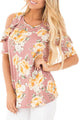 Pink Floral Cold Shoulder Top with Ruffle Sleeve