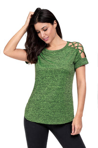 Green Crisscross Detail Short Sleeve T-shirt
