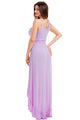 Lilac Lace Up V Neck Ruffle Trim Hi-low Maxi Dress