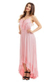 Light Pink Lace Up V Neck Ruffle Trim Hi-low Maxi Dress