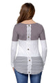 Taupe White Color Block Striped Long Sleeve Blouse Top