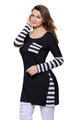 Black Striped Patchwork Insert Long Sleeve Blouse Top