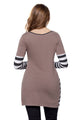 Coffee Striped Patchwork Insert Long Sleeve Blouse Top