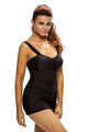 Black Solid Ruched 2pcs Tankini Skirted Swimsuit