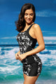 Black Round Neck Flower Print Tankini Bathing Suit