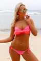 Bright Coral Striped Detail Ruffle Top 2pcs Bathing Suit