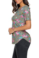 Coffee Super Soft Floral Tee Shirt with Crisscross Neck