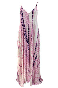 Pink Tie Dye Print Boho Pocketed Maxi Dress