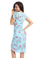 Chic Knot Side Wrapped Light Blue Floral Dress
