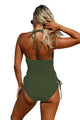 Army Green Halter Neck Lace up Sides Monokini