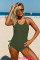 Army Green Halter Neck Lace up Sides Monokini