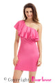 Pink One Shoulder Party Cocktail Mini Dress