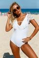 White Lace Ruffle Cap Sleeve One Piece Swimsuit
