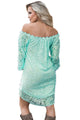 Mint Off The Shoulder 3/4 Sleeve Floral Lace Dress