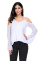 White Cold Shoulder Overlap V Neck Long Sleeve Top