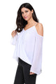 White Cold Shoulder Overlap V Neck Long Sleeve Top