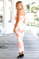 Orange Mottled Print Frill Crop Top and Pant Set