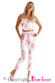Pink Mottled Print Frill Crop Top and Pant Set