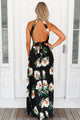 Black Floral Cutout Back Halter Split Maxi Boho Dress