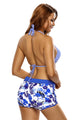 Nautical Stripes Halter Bikini Floral Boardshort Swimsuit