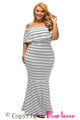 Grey White Striped Ruffle Tube Plus Size Maxi Dress