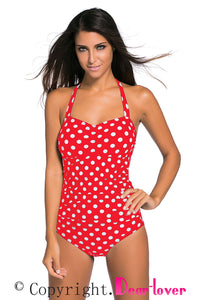 Vintage Inspired 1950s Style Red Polka Dot Teddy Swimsuit