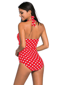 Vintage Inspired 1950s Style Red Polka Dot Teddy Swimsuit