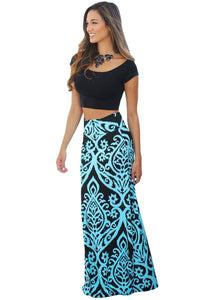 Blue Tendril Printed Maxi Skirt
