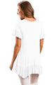 White Ruffle Trim Short Sleeve Flowy Top