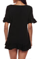 Black Ruffle Trim Short Sleeve Flowy Top