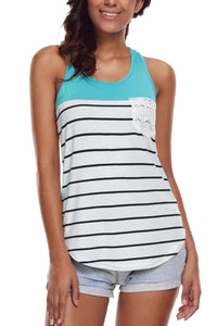 Stylish Striped Blue Block Racerback Tank Top