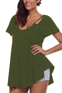 Olive Green Cutout Cold Shoulder Flowy Top