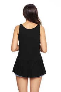 Cute Pleated Hemline Black Tank Top