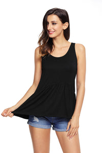 Cute Pleated Hemline Black Tank Top