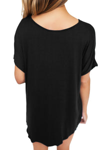 Black Draped Front Knot Top