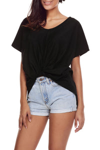 Black Draped Front Knot Top