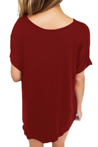 Wine Red Draped Front Knot Top