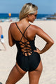Black Lace Ruffle One Piece Swimsuit