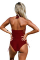 Purplish Red Lace up Side Accent Open Back One-piece Swimsuit