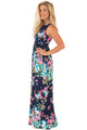 Navy Floral Print Sleeveless Long Boho Dress