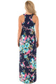 Navy Floral Print Sleeveless Long Boho Dress